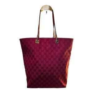 Gucci Crimson GG Sherry Line Monogrammed Canvas & Leather Tote Bag